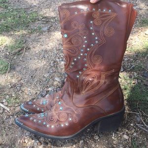 BROWN/TEAL COW GIRL BOOTS